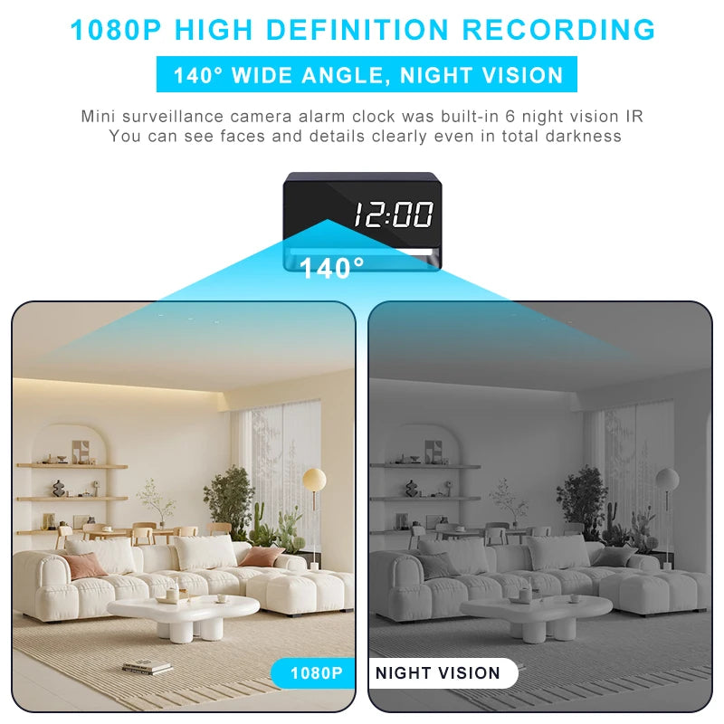 1080P HD Mini Alarm Clock Camera Wireless Wifi APP IR Night Vision DVR Motion Detection Security Recorder Surveillance Monitor