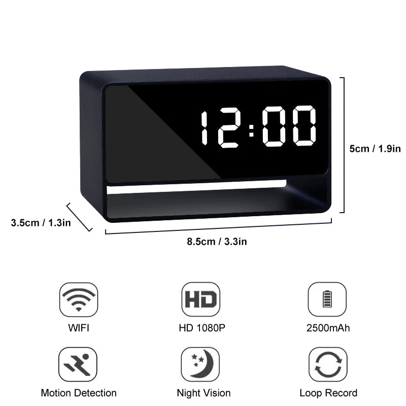 1080P HD Mini Alarm Clock Camera Wireless Wifi APP IR Night Vision DVR Motion Detection Security Recorder Surveillance Monitor