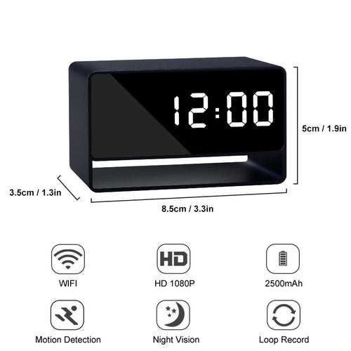 1080P HD Mini Alarm Clock Camera Wireless Wifi APP IR Night Vision DVR Motion Detection Security Recorder Surveillance Monitor