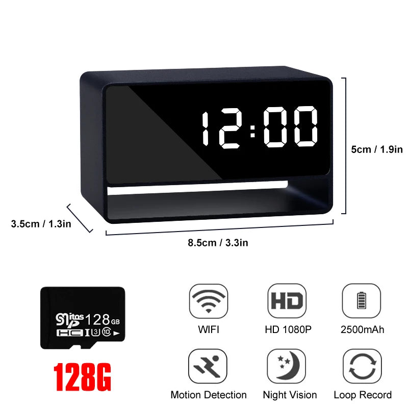 1080P HD Mini Alarm Clock Camera Wireless Wifi APP IR Night Vision DVR Motion Detection Security Recorder Surveillance Monitor