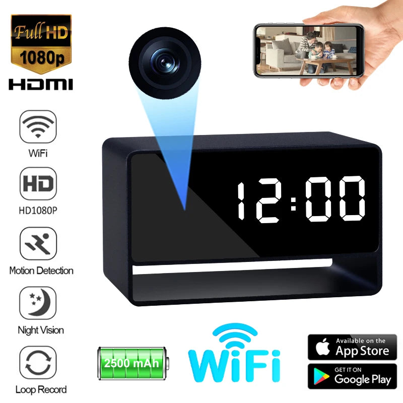 1080P HD Mini Alarm Clock Camera Wireless Wifi APP IR Night Vision DVR Motion Detection Security Recorder Surveillance Monitor