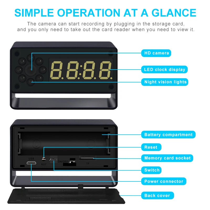 1080P HD Mini Alarm Clock Camera Wireless Wifi APP IR Night Vision DVR Motion Detection Security Recorder Surveillance Monitor